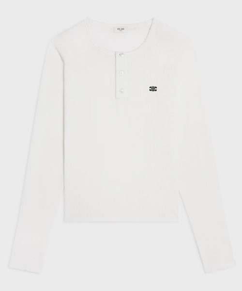 리브드 코튼 저지 롱 슬리브 티셔츠