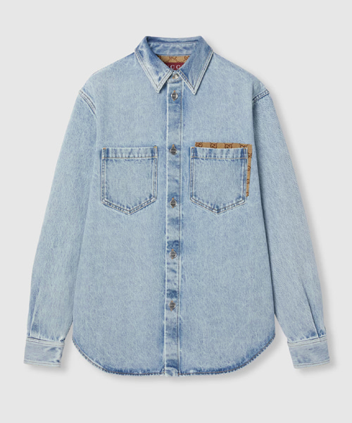 GG 인서트 위시드 데님 셔츠
