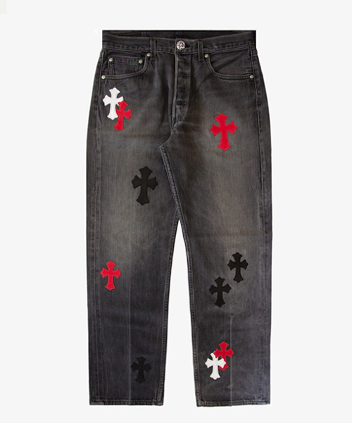 크롬 하트 패치워크 데님 진