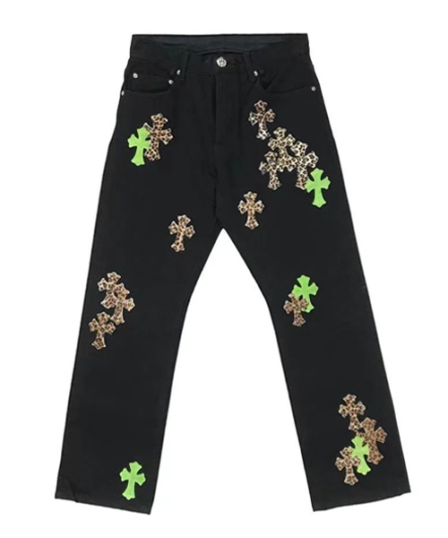 레오파드 그린 레더 크로스 패치 진