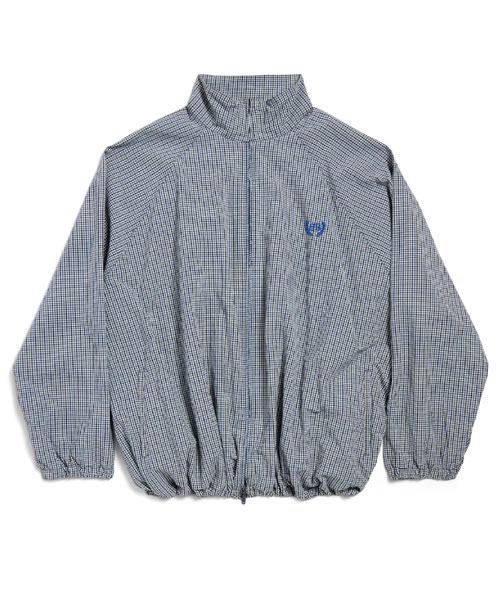 블루 & 베이지 체크 코튼 집업 재킷