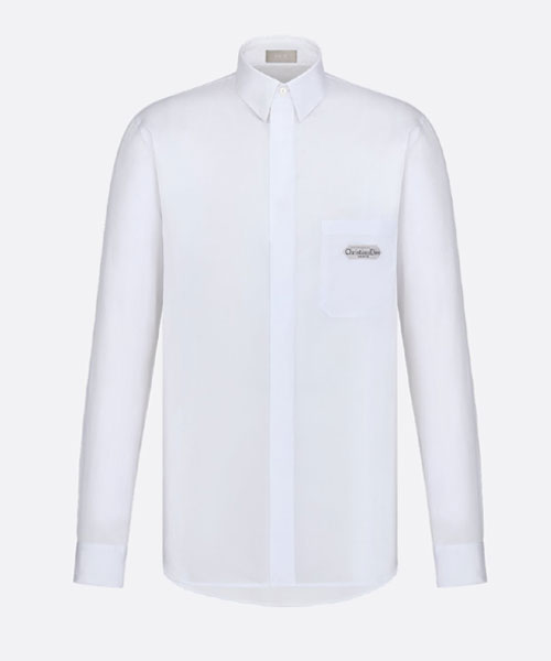 화이트 코튼 포플린 파리 라벨 셔츠