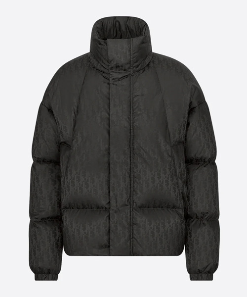 블랙 테크니컬 자카드 오블리크 다운 자켓