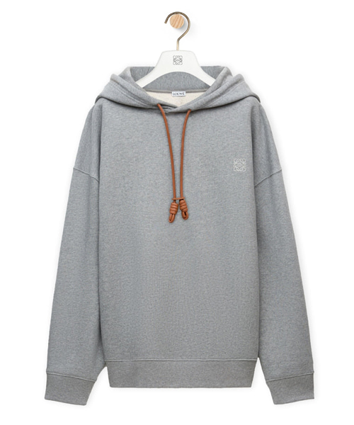 로고 자수 릴렉스 핏 코튼 후드 스웨트셔츠