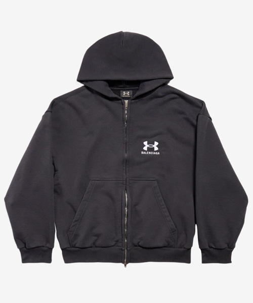 로고 자수 레귤러 핏 집업 후드