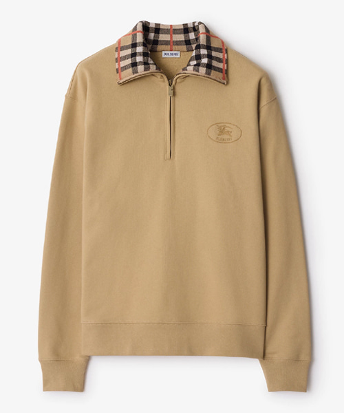 체크 칼라 코튼 하프 지퍼 스웨트셔츠