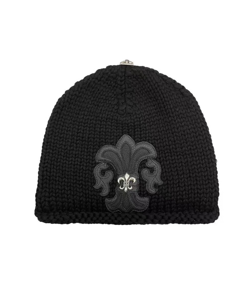 캐시미어 레더 윗 실버 플러 비니