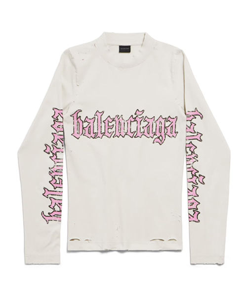 블랙레터 스크립트 피티드 롱 슬리브 티셔츠