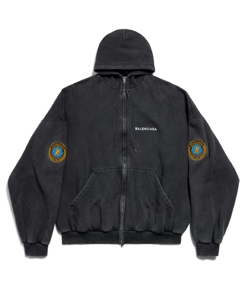 유니폼 패치 라지 핏 집업 후디