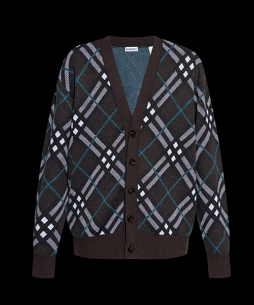 울 브이넥 체크 가디건