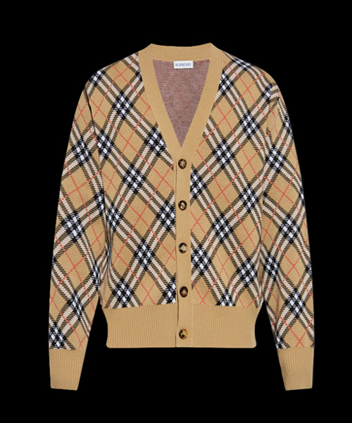 울 브이넥 체크 가디건
