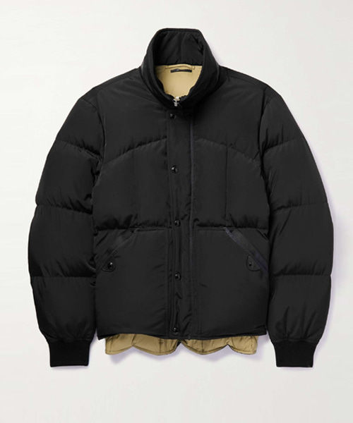 레더 엔드 웨빙 트리밍 퀼티드 셸 다운 재킷