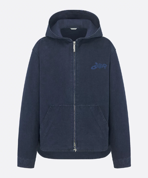 블루 코튼 후드 재킷