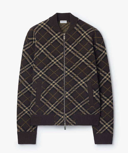 체크 울 캐시미어 보머 재킷