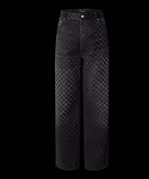 플록드 다미에 데님 와이드 레그 팬츠