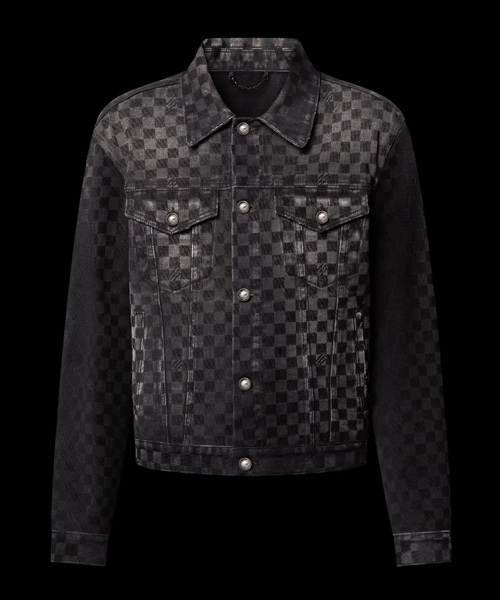 플록드 다미에 데님 트러커 재킷