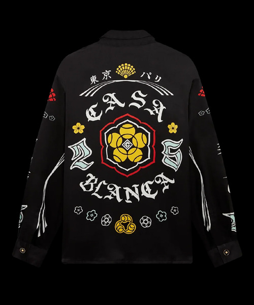 엠블럼 롱 슬리브 실크 새틴 셔츠