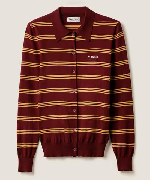 스트라이프 캐시미어 실크 가디건