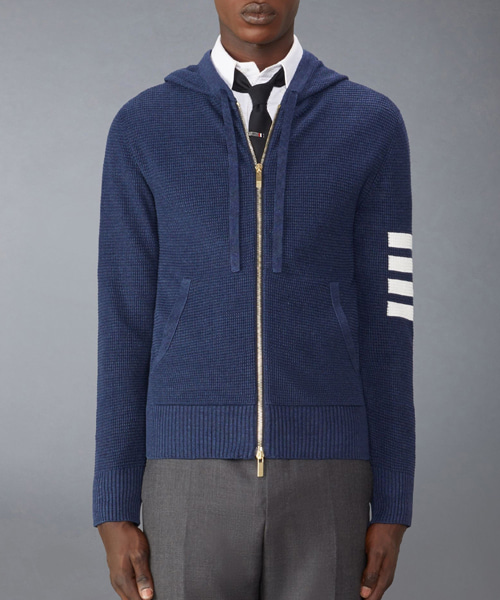 4-바 스트라이프 와플 니트 후디