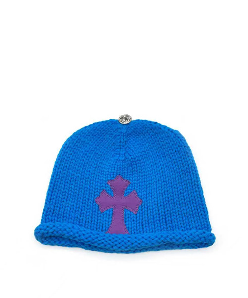 캐시미어 퍼플 크로스 레더 패치 비니