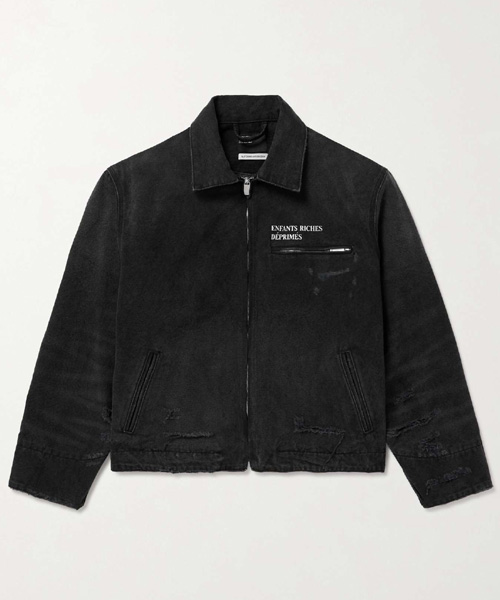 로고 프린트 디스트레스드 코튼 캔버스 자켓