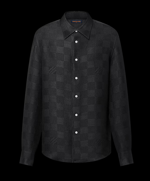 자카드 다미에 롱 슬리브드 실크 셔츠