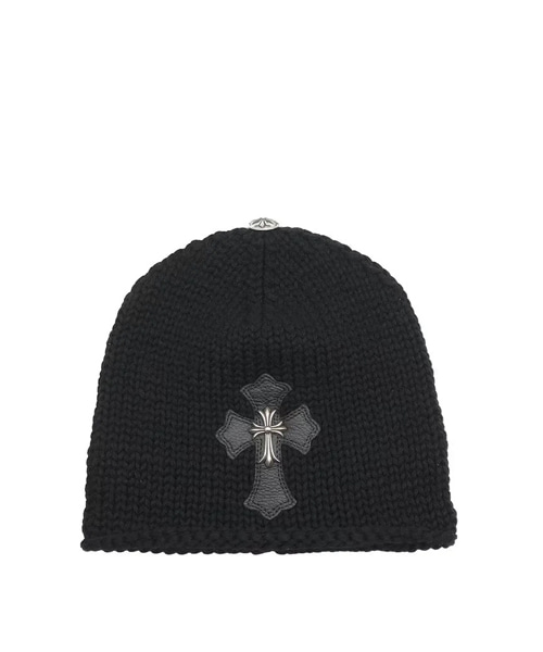 캐시미어 레더 윗 실버 크로스 비니