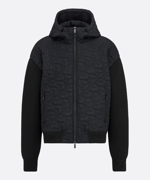 코튼 블렌드 니트 후드 블루종 재킷