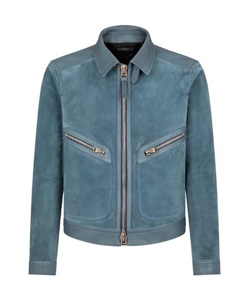 버터리 스웨이드 콘트라스트 지퍼 블루종