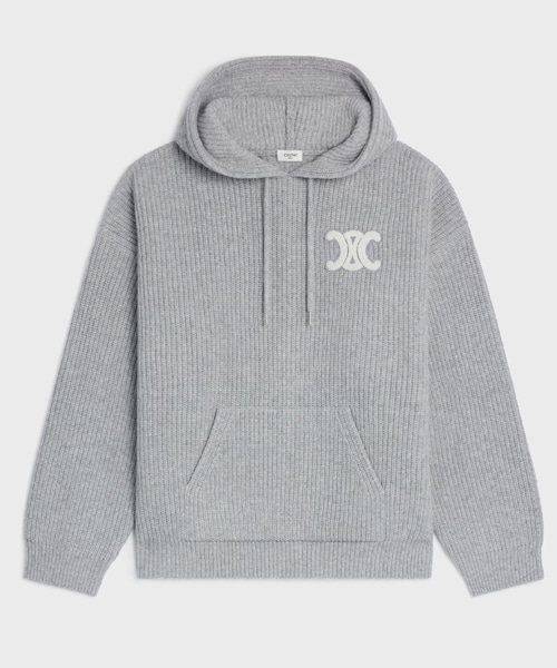 리브드 울 후드 스웨터