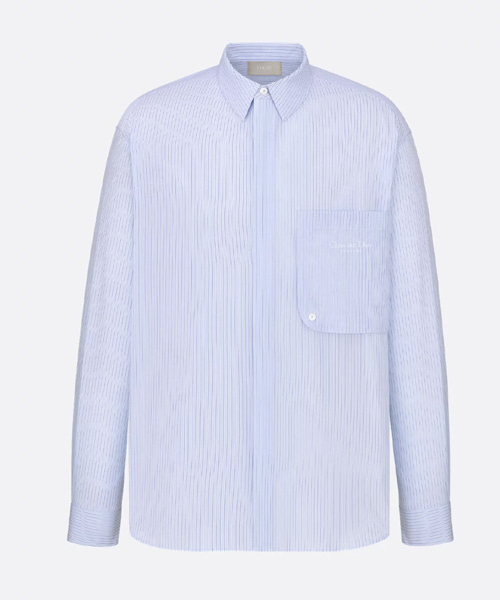 라이트 블루 스트라이프 코튼 포플린 자수 셔츠