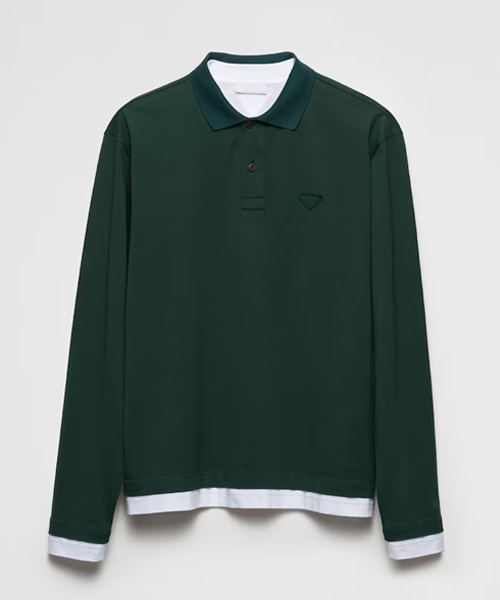 레이어드 롱 슬리브 코튼 폴로셔츠