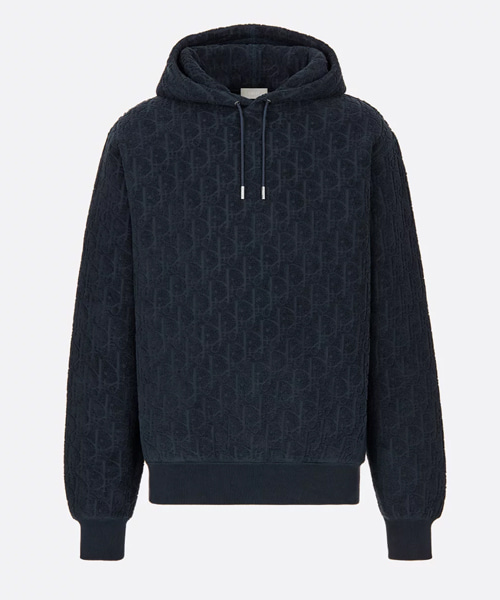 네이비 블루 코튼 플리스 캐주얼 핏 후드 스웨트셔츠