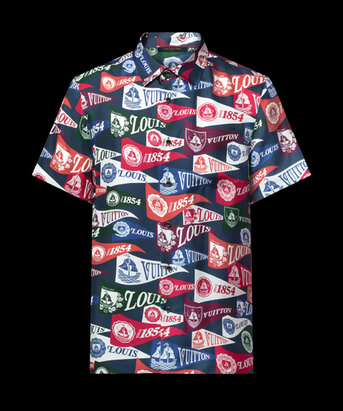 프린트 숏 슬리브 실크 블렌드 셔츠