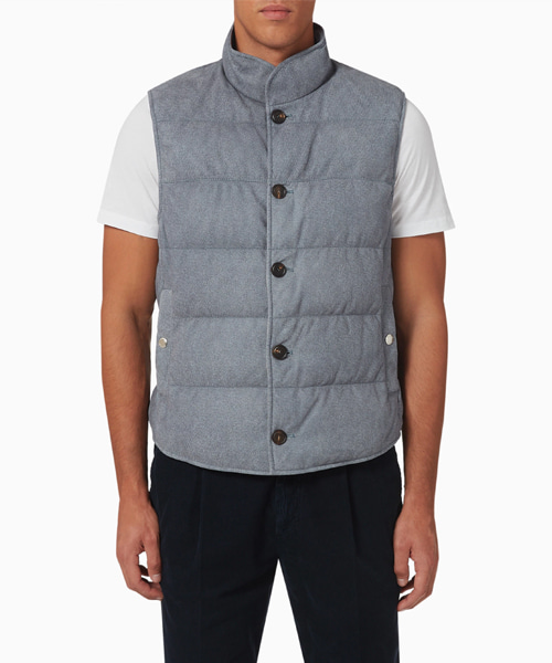 누벅 가죽 패딩 조끼