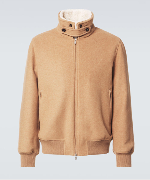 패딩 시어링 트리밍 캐시미어 블루종