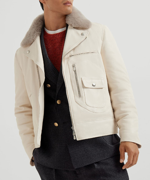 패딩 시어링 나파 레더 바이커 재킷