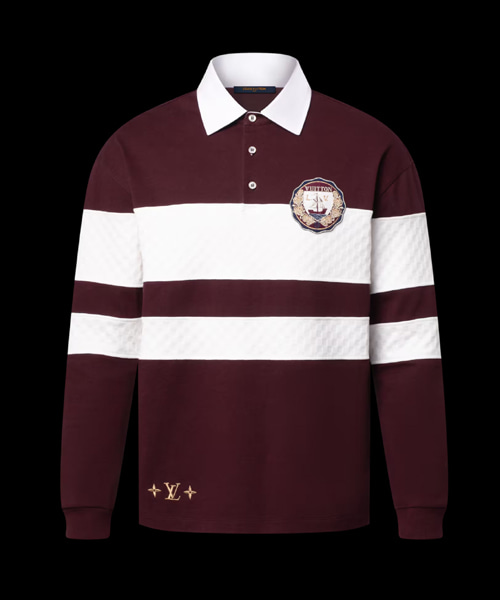 다미에 스트라이프드 롱 슬리브 폴로 셔츠