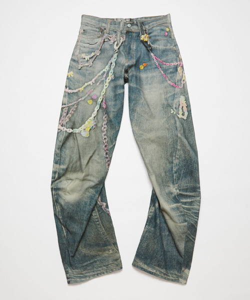 트롱프뢰유 스택 벨트 프린트 루즈핏 진