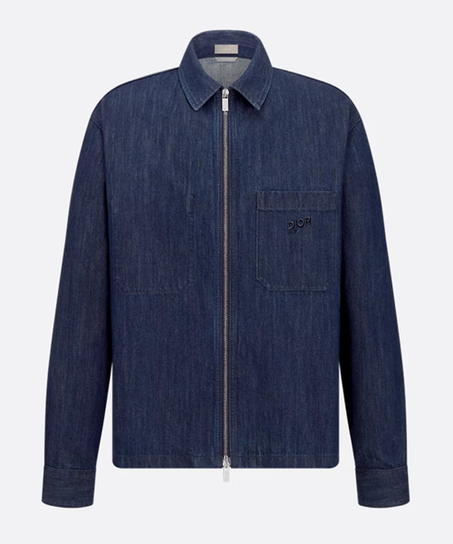 블루 코튼 데님 지퍼 오버셔츠