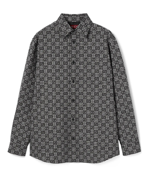 GG 플레이드 코튼 울 블렌드 자카드 셔츠