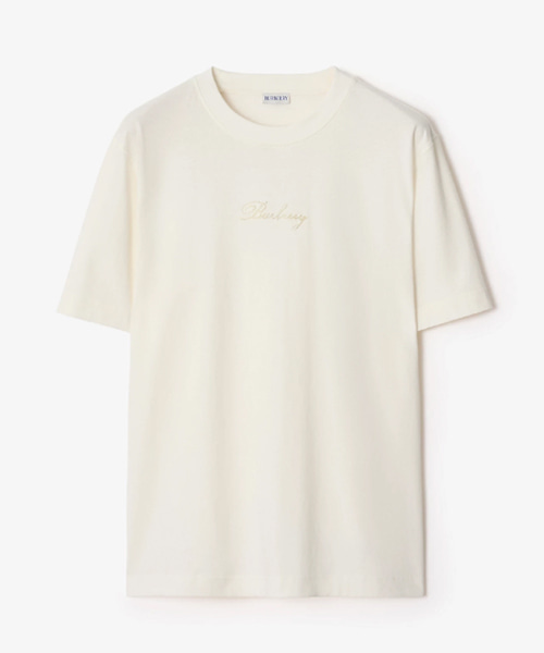 체크 커시브 로고 코튼 티셔츠