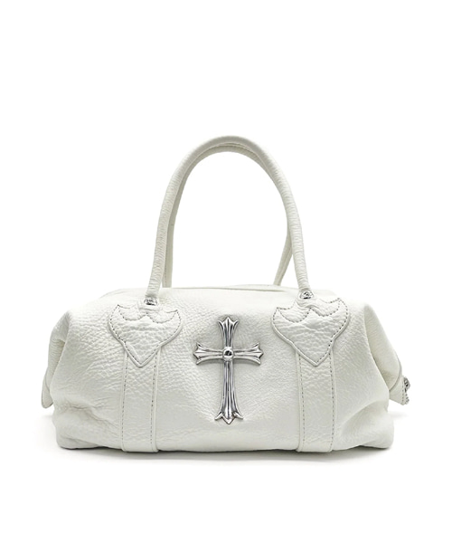 실버 크로스 로고 디테일 화이트 가죽 모니카 백