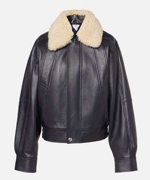 시어링 트리밍 레더 블루종 재킷