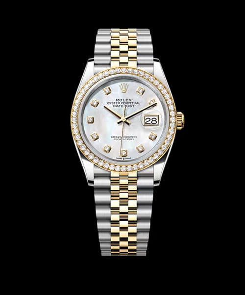 데이트저스트 (옐로우 골드 콤비 / 다이아 인덱스 / 마더오브펄 다이얼) 36mm