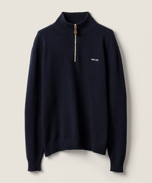 캐시미어 및 가죽 지퍼 스웨터