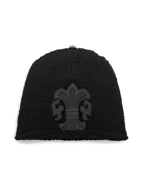 플레어 레더 패치 캐시미어 비니