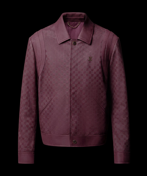 엠보싱 다미에 가죽 재킷