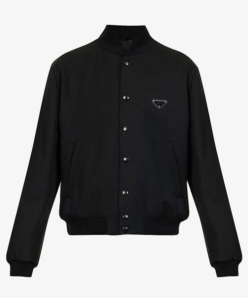 삼각 로고 패치 울 개버딘 봄버 재킷