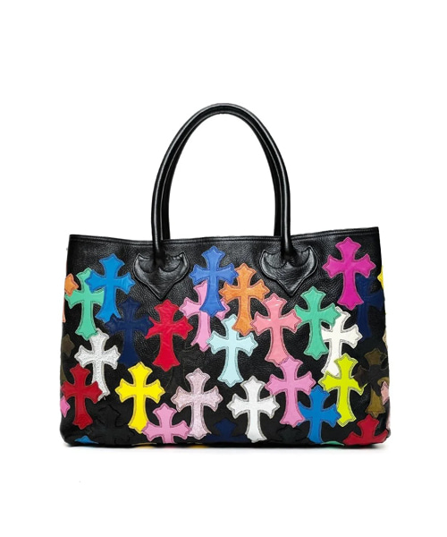 멀티 크로스 패치 가죽 토트 백